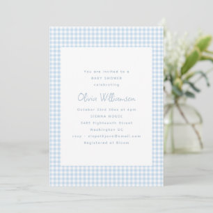 Schattige Retro Preppy Lichtblauwe Gingham Baby Sh Kaart