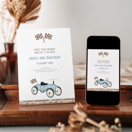 Schattige Retro Race auto Verjaardagsuitnodiging Kaart