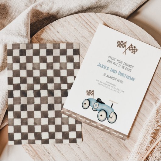 Schattige Retro Race auto Verjaardagsuitnodiging Kaart