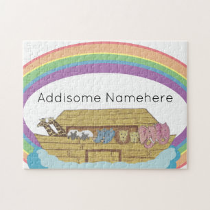 schattige retro Rainbow Noah's Ark op White Legpuzzel