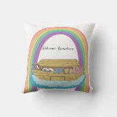 Schattige retro Regenboog Noachs Ark op Wit Kussen (Achterkant)