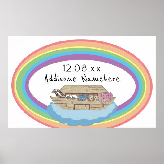 Schattige retro Regenboog Noachs Ark op Witte Poster (Voorkant)