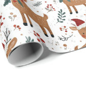 Schattige Retro Rendier Kerstmis Cadeaupapier (Rol Hoek)