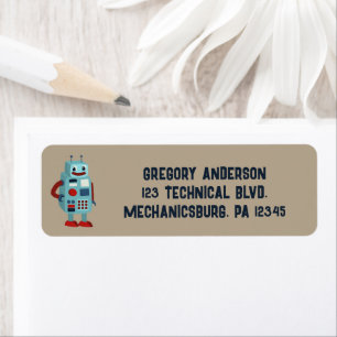 Schattige Retro Robot Aangepast Retouradres Etiket
