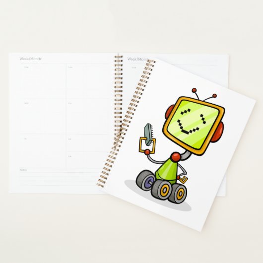 Schattige Retro Robot Cartoon Fun AI Tech Digitale Planner (Display)