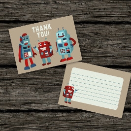 Schattige Retro Robots Kinderen Plat Paneel Bedankkaart