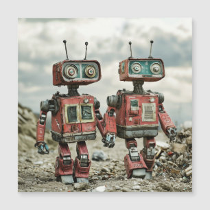 Schattige Retro Robots Verliefd en Houden Elkaars