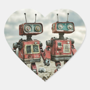 Schattige Retro Robots Verliefd en Houden Elkaars  Hart Sticker