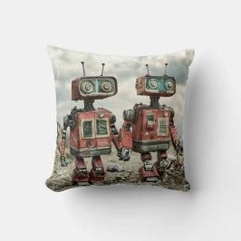 Schattige Retro Robots Verliefd en Houden Elkaars  Kussen
