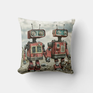 Schattige Retro Robots Verliefd en Houden Elkaars Kussen