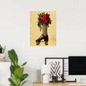 Schattige Retro Roller Schaats Bloemen Poster (Thuiskantoor)