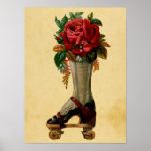 Schattige Retro Roller Schaats Bloemen Poster (Voorkant)