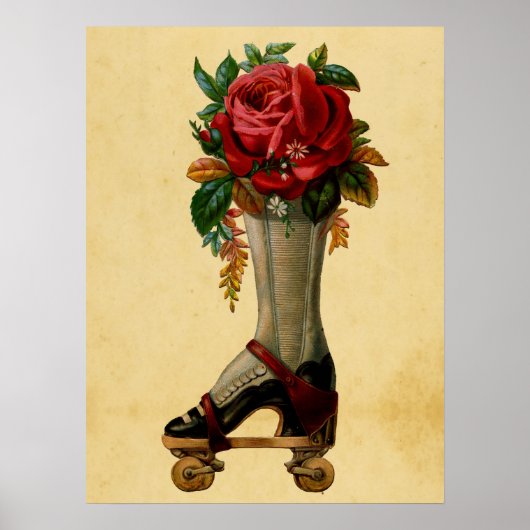 Schattige Retro Roller Schaats Bloemen Poster (Voorkant)