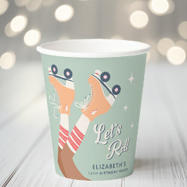 Schattige Retro Rolschaatsen Verjaardagsfeest Papieren Bekers