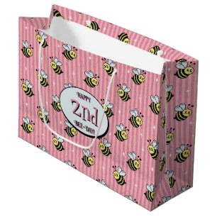 Schattige Retro Roze Gestreepte Hommeltje Verjaard Groot Cadeauzakje