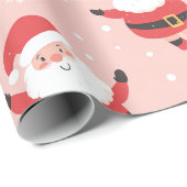 Schattige Retro Santa Pink kerstinpakpapier Cadeaupapier (Rol Hoek)