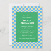 Schattige Retro Schaakbord Blauw Groen Bat Mitzvah Kaart (Voorkant)