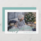 Schattige Retro Script Pastel Gelukkig Kerst Foto Feestdagenkaart (Voorkant / Achterkant)