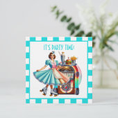 Schattige retro serveerster feestje kaart (Staand voorkant)