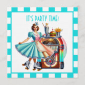 Schattige retro serveerster feestje kaart (Voorkant)