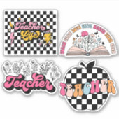 Schattige Retro Teacher Life Vinyl Sticker Pack (Voorkant)