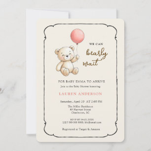 Schattige Retro Teddybeer, Meisje Baby Shower Kaart