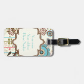 Schattige retro turquoise blauw bloemmotief monogr bagagelabel (Voorkant horizontaal)