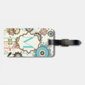 Schattige retro turquoise blauw bloemmotief monogr bagagelabel (Achterkant horizontaal)