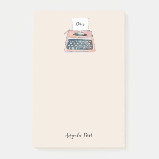 Schattige retro typemachine roze notitieblok post-it® notes (Voorkant)
