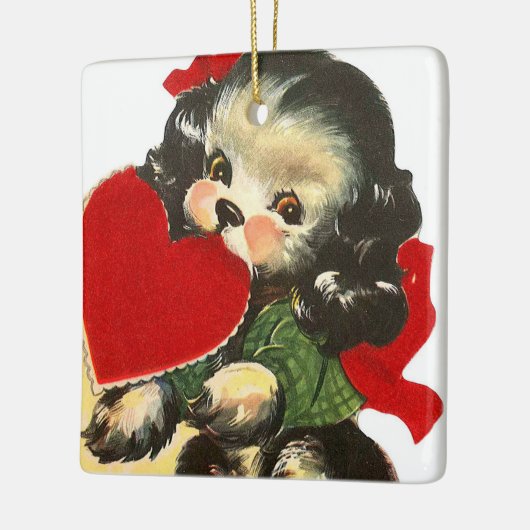 schattige retro  Valentijn hond voegt sentiment to Keramisch Ornament (Links)