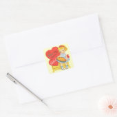 Schattige Retro Valentijn Meisje Vierkante Sticker (Envelop)
