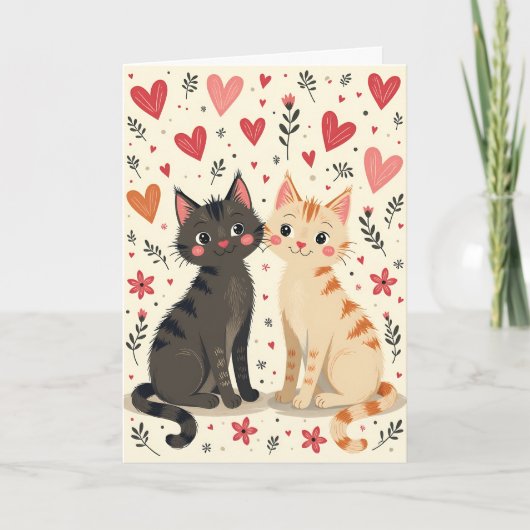 Schattige Retro Valentijnsdagkatten Kaart (Voorkant)