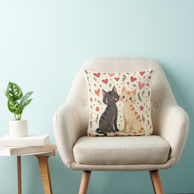 Schattige Retro Valentijnsdagkatten Kussen (Stoel)