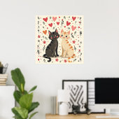 Schattige Retro Valentijnsdagkatten Poster (Thuiskantoor)