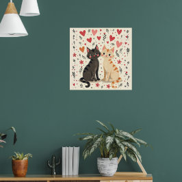 Schattige Retro Valentijnsdagkatten Poster