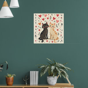 Schattige Retro Valentijnsdagkatten Poster
