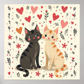 Schattige Retro Valentijnsdagkatten Poster (Voorkant)