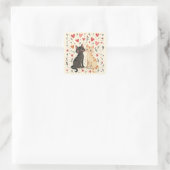 Schattige Retro Valentijnsdagkatten Vierkante Sticker (Tas)