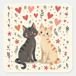 Schattige Retro Valentijnsdagkatten Vierkante Sticker