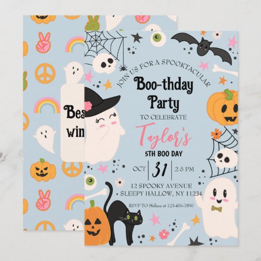 Schattige Retro Verjaardag Halloween Feest Kaart (Voorkant / Achterkant)