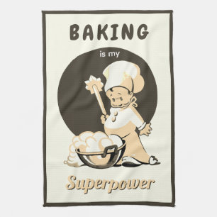 Schattige Retro Vintage Beige Bruine Jongen Bakker Theedoek