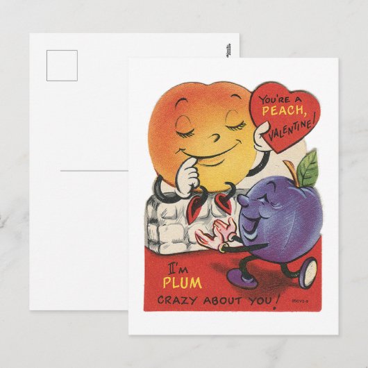 Schattige retro vintage fruit valentijn feestdagenkaart (Voorkant / Achterkant)