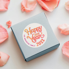 Schattige Retro Vintage Gelukkig Nieuwjaar Oranje Ronde Sticker