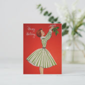 Schattige retro vintage Kerstmis dame Vakantie Feestdagenkaart (Staand voorkant)