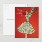 Schattige retro vintage Kerstmis dame Vakantie Feestdagenkaart (Voorkant / Achterkant)