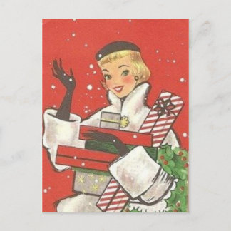 Schattige retro vintage Kerstvakantie winkelende d Feestdagenkaart