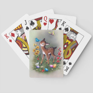 Schattige retro vintage paashaas herten pokerkaarten