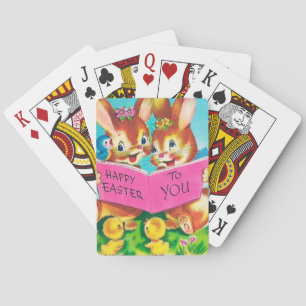 Schattige retro vintage paashaas pokerkaarten