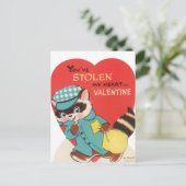 Schattige retro vintage wasbeer gestolen hart Vale Feestdagenkaart (Staand voorkant)