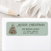 Schattige Retro Vrolijke Kerstboom Etiket (Insitu)